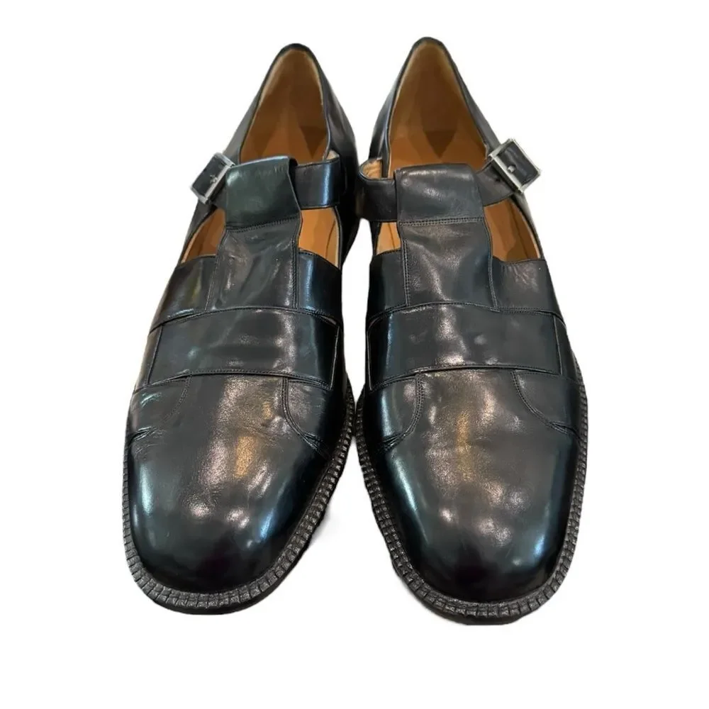 New Mezlan Hash-Lea Black Leather Fisherman’s Men's Shoes Sandals 13